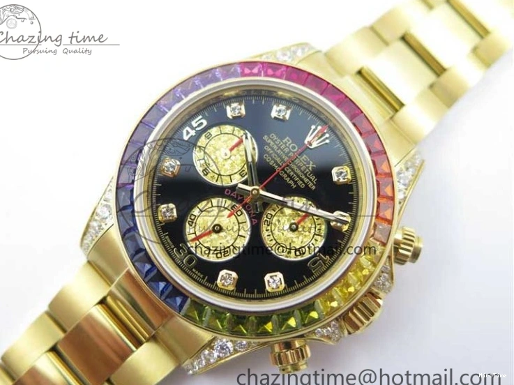 MiroTime 0306 Daytona 116589RBOW YG Rainbow Crystal BLF Best Edition Black Dial on YG Bracelet A SmoothTexture 3175